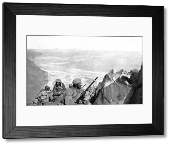 Framed Print : Distant Fronts, In Hejaz; Operations of the Arabian army: an observation post... 1917. Creator: Unknown Framed Print : Distant Fronts, In Hejaz; Operations of the Arabian army: an observation post... 1917. Creator: Unknown