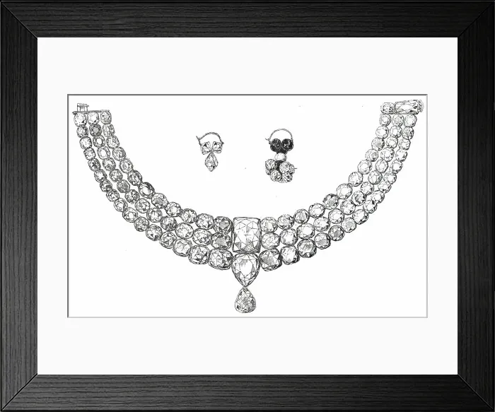 Framed Print : Necklace of the Young Guicowar of Baroda, valued at forty lacs of rupees, 1876. Creator: Unknown Framed Print : Necklace of the Young Guicowar of Baroda, valued at forty lacs of rupees, 1876. Creator: Unknown
