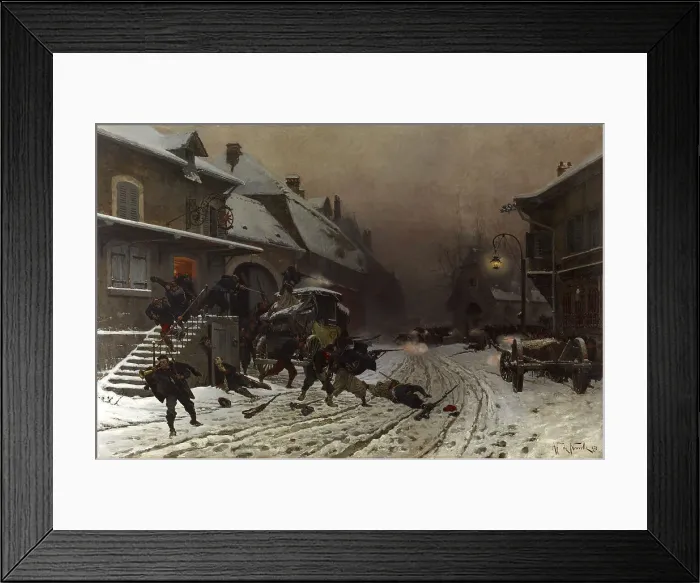 Framed Print : The Attack at Dawn, 1877. Creator: Alphonse de Neuville Framed Print : The Attack at Dawn, 1877. Creator: Alphonse de Neuville