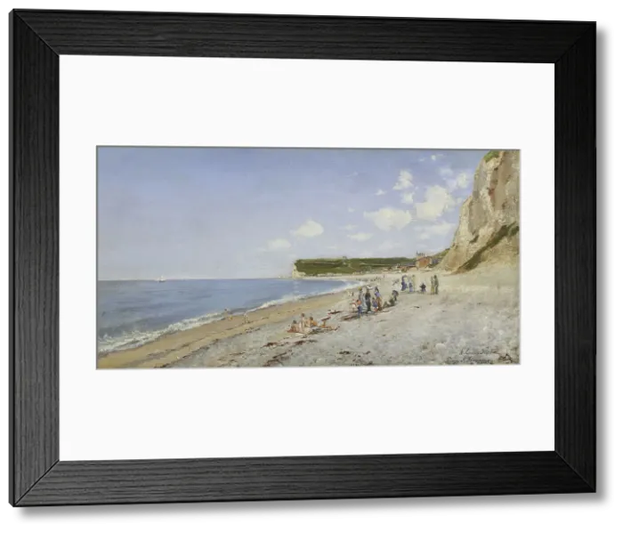 Framed Print : The Beach at Fécamp, 1875. Creator: Emile Flick Framed Print : The Beach at Fécamp, 1875. Creator: Emile Flick