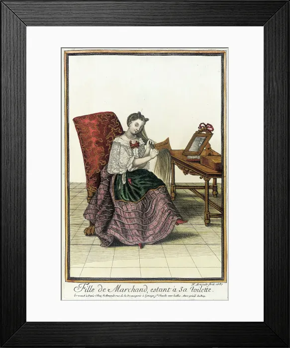 Framed Print : Recueil des modes de la cour de France, Fille de Marchand, estant à Sa Toilette, 1687. Creator: Nicolas Arnoult Framed Print : Recueil des modes de la cour de France, Fille de Marchand, estant à Sa Toilette, 1687. Creator: Nicolas Arnoult