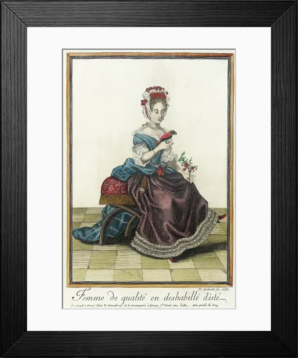 Framed Print : Recueil des modes de la cour de France, Femme de Qualité en Deshabilé d'Esté, 1687. Creator: Nicolas Arnoult Framed Print : Recueil des modes de la cour de France, Femme de Qualité en Deshabilé d'Esté, 1687. Creator: Nicolas Arnoult