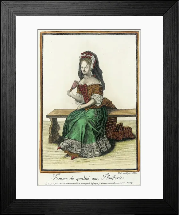 Framed Print : Recueil des modes de la cour de France, Femme de Qualité aux Thuilleries, 1687. Creator: Nicolas Arnoult Framed Print : Recueil des modes de la cour de France, Femme de Qualité aux Thuilleries, 1687. Creator: Nicolas Arnoult