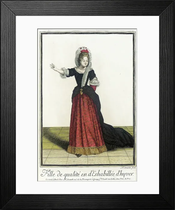 Framed Print : Recueil des modes de la cour de France, Fille de Qualité en d'Eshabillée d'Hyver, 1685. Creator: Nicolas Arnoult Framed Print : Recueil des modes de la cour de France, Fille de Qualité en d'Eshabillée d'Hyver, 1685. Creator: Nicolas Arnoult