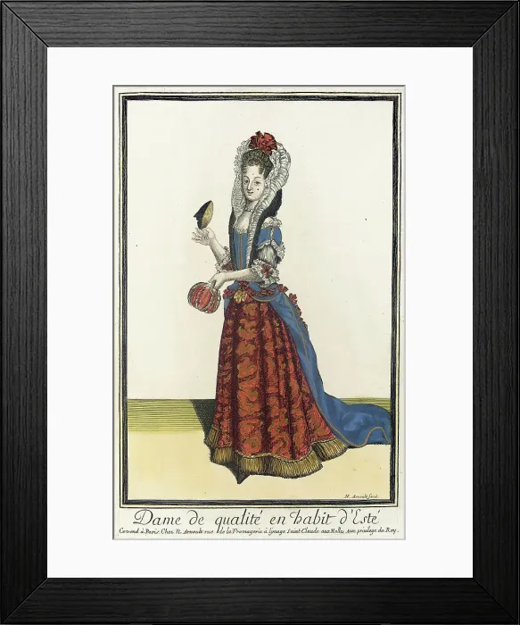 Framed Print : Recueil des modes de la cour de France, Dame de Qualité en Habit d'Esté, between 1682 and 1683. Creator: Nicolas Arnoult
