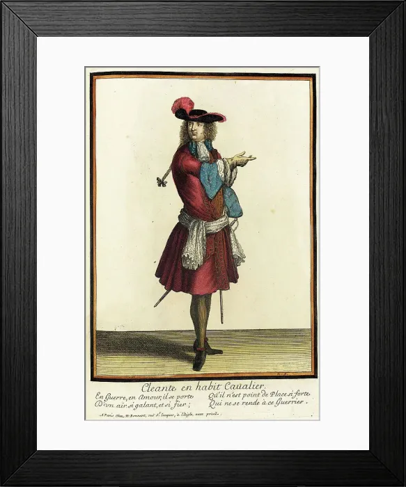Framed Print : Recueil des modes de la cour de France, Cleante en Habit Cavalier, 1690. Creator: Nicolas Bonnart Framed Print : Recueil des modes de la cour de France, Cleante en Habit Cavalier, 1690. Creator: Nicolas Bonnart