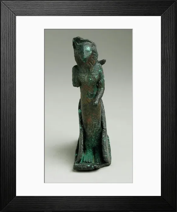 Framed Print : Dog Headed Bird Figurine Protecting a Female Lioness Deity, Late Period-Ptolemaic Period... Creator: Unknown Framed Print : Dog Headed Bird Figurine Protecting a Female Lioness Deity, Late Period-Ptolemaic Period... Creator: Unknown