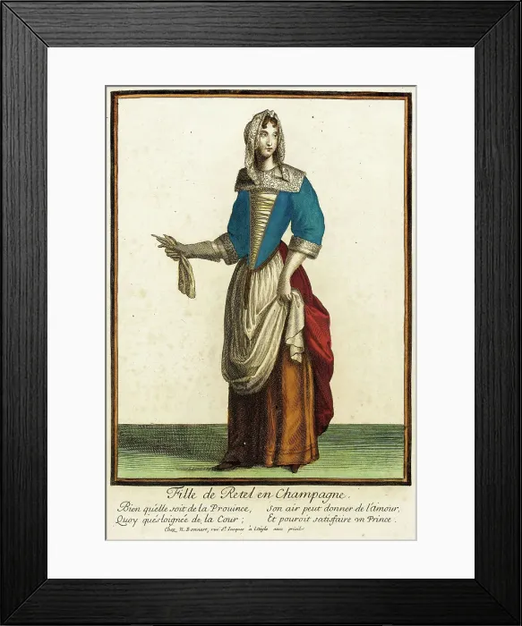 Framed Print : Recueil des modes de la cour de France, Fille de Retel en Champagne, between c1678 and c1693. Creator: Nicolas Bonnart Framed Print : Recueil des modes de la cour de France, Fille de Retel en Champagne, between c1678 and c1693. Creator: Nicolas Bonnart