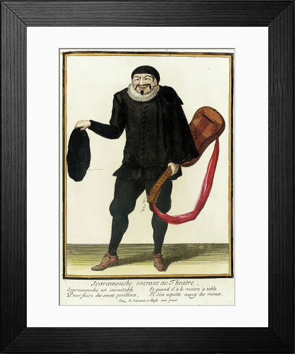 Framed Print : Recueil des modes de la cour de France, Scaramouche Entrant au Theatre, between c1678 and c1693. Creator: Nicolas Bonnart Framed Print : Recueil des modes de la cour de France, Scaramouche Entrant au Theatre, between c1678 and c1693. Creator: Nicolas Bonnart