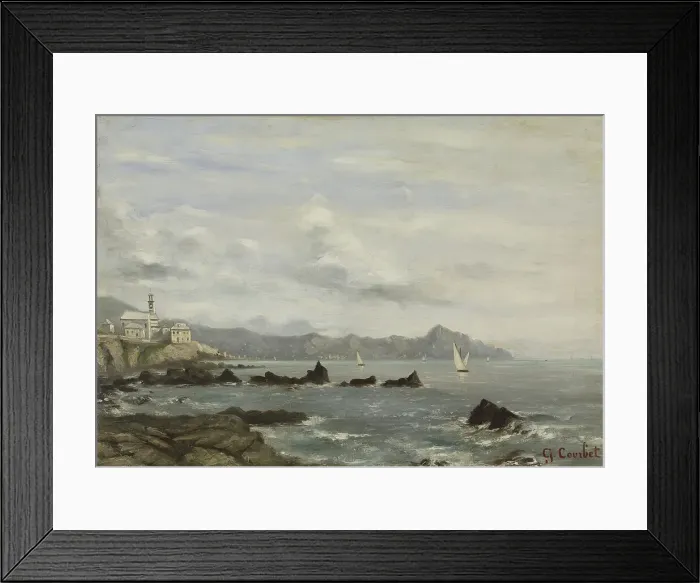 Framed Print : View of the Church of Boccadasse in Genoa and the promontory of Portofino, before 1881. Creator: Unknown Framed Print : View of the Church of Boccadasse in Genoa and the promontory of Portofino, before 1881. Creator: Unknown