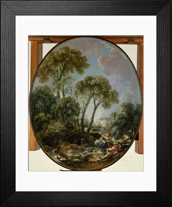 Framed Print : Landscape with Fisherman and a Young Woman, 1769. Creator: Francois Boucher Framed Print : Landscape with Fisherman and a Young Woman, 1769. Creator: Francois Boucher