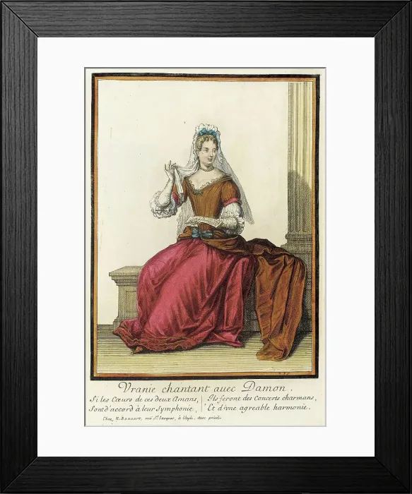 Framed Print : Recueil des modes de la cour de France, Vranie Chantant avec Damon, between c1682 and c1686. Creator: Nicolas Bonnart Framed Print : Recueil des modes de la cour de France, Vranie Chantant avec Damon, between c1682 and c1686. Creator: Nicolas Bonnart