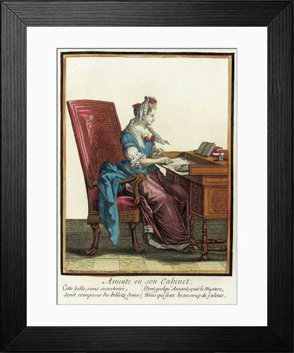 Framed Print : Recueil des modes de la cour de France, Aminte en son Cabinet, between circa 1678 and circa 1693. Creator: Nicolas Bonnart Framed Print : Recueil des modes de la cour de France, Aminte en son Cabinet, between circa 1678 and circa 1693. Creator: Nicolas Bonnart