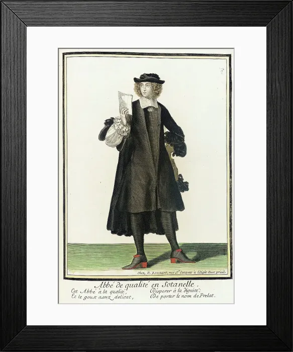 Framed Print : Recueil des modes de la cour de France, Abbé de Qualité en Sotanelle, between c1678 and c1693. Creator: Nicolas Bonnart Framed Print : Recueil des modes de la cour de France, Abbé de Qualité en Sotanelle, between c1678 and c1693. Creator: Nicolas Bonnart