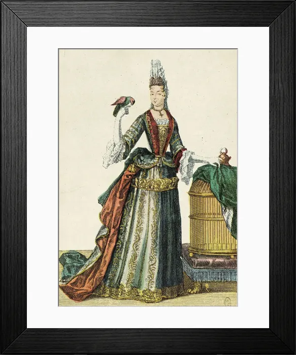 Framed Print : Walking and Evening Dress, between circa 1695 and circa 1702. Creator: Nicolas Bonnart Framed Print : Walking and Evening Dress, between circa 1695 and circa 1702. Creator: Nicolas Bonnart
