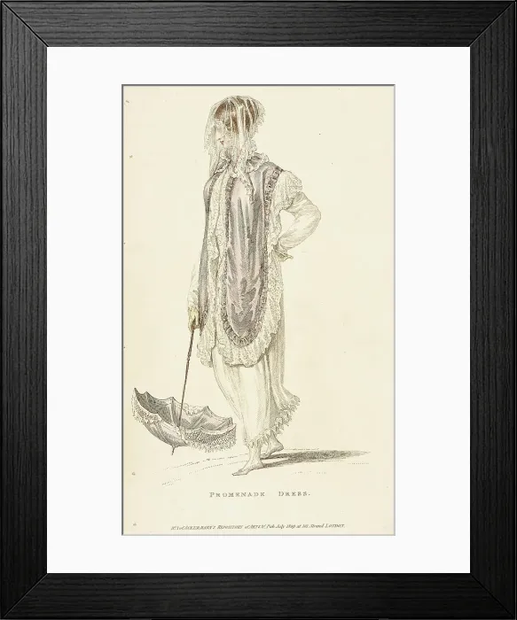 Framed Print : Fashion Plate (Promenade Dress), 1809. Creator: Rudolph Ackermann Framed Print : Fashion Plate (Promenade Dress), 1809. Creator: Rudolph Ackermann