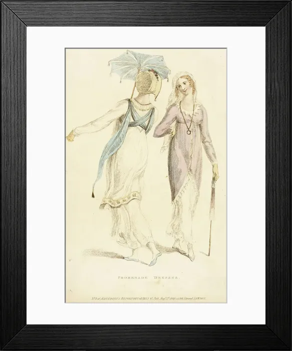 Framed Print : Fashion Plate (Promenade Dresses), 1809. Creator: Rudolph Ackermann Framed Print : Fashion Plate (Promenade Dresses), 1809. Creator: Rudolph Ackermann