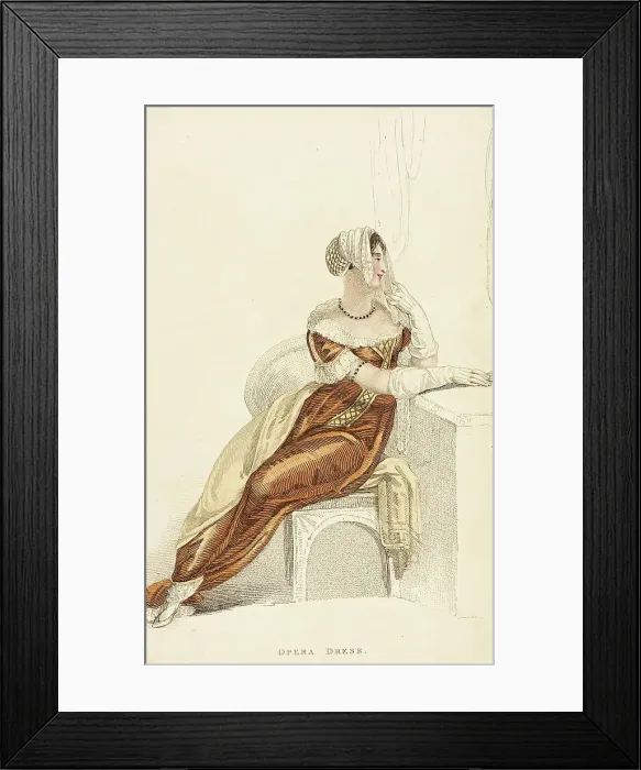Framed Print : Fashion Plate (Opera Dress), 1809. Creator: Rudolph Ackermann Framed Print : Fashion Plate (Opera Dress), 1809. Creator: Rudolph Ackermann