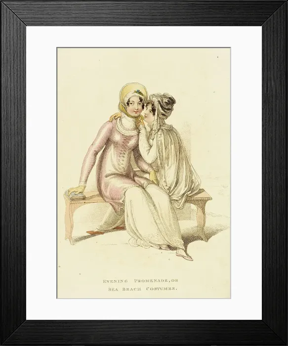 Framed Print : Fashion Plate (Evening Promenade, or Sea Beach Costumes), 1810. Creator: Rudolph Ackermann Framed Print : Fashion Plate (Evening Promenade, or Sea Beach Costumes), 1810. Creator: Rudolph Ackermann