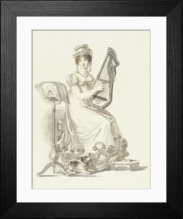 Framed Print : Fashion Plate (Evening Dress), 1819. Creator: Rudolph Ackermann Framed Print : Fashion Plate (Evening Dress), 1819. Creator: Rudolph Ackermann