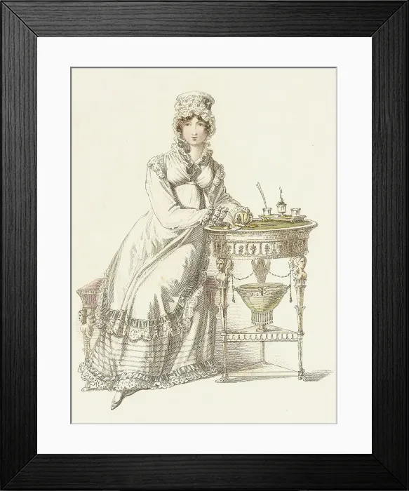 Framed Print : Fashion Plate (Evening Dress), 1819. Creator: Rudolph Ackermann Framed Print : Fashion Plate (Evening Dress), 1819. Creator: Rudolph Ackermann
