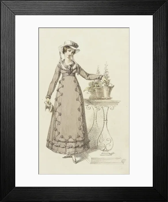 Framed Print : Fashion Plate (Cottage Dress), 1820. Creator: Rudolph Ackermann Framed Print : Fashion Plate (Cottage Dress), 1820. Creator: Rudolph Ackermann