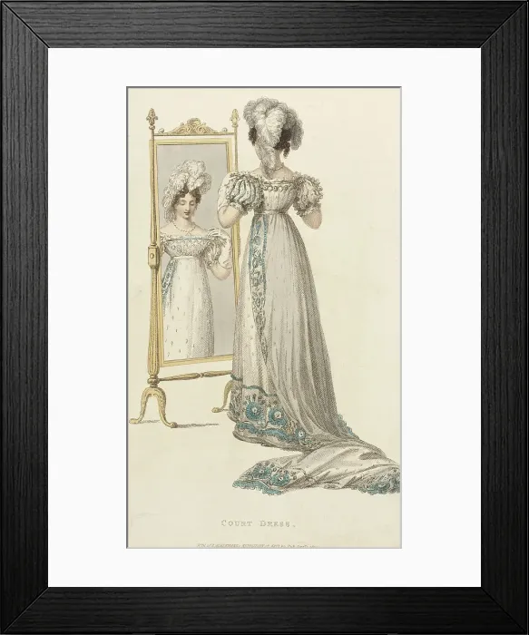 Framed Print : Fashion Plate (Court Dress), 1822. Creator: Rudolph Ackermann Framed Print : Fashion Plate (Court Dress), 1822. Creator: Rudolph Ackermann