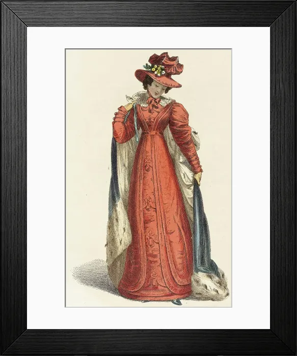Framed Print : Fashion Plate (Promenade Dress), 1825. Creator: Rudolph Ackermann Framed Print : Fashion Plate (Promenade Dress), 1825. Creator: Rudolph Ackermann