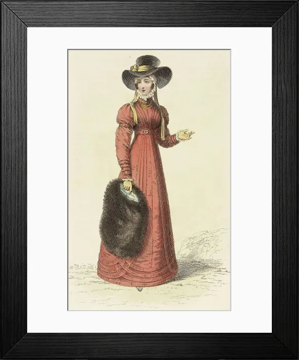 Framed Print : Fashion Plate (Promenade Dress), 1825. Creator: Rudolph Ackermann Framed Print : Fashion Plate (Promenade Dress), 1825. Creator: Rudolph Ackermann
