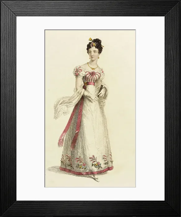 Framed Print : Fashion Plate (Ball Dress), 1825. Creator: Rudolph Ackermann Framed Print : Fashion Plate (Ball Dress), 1825. Creator: Rudolph Ackermann