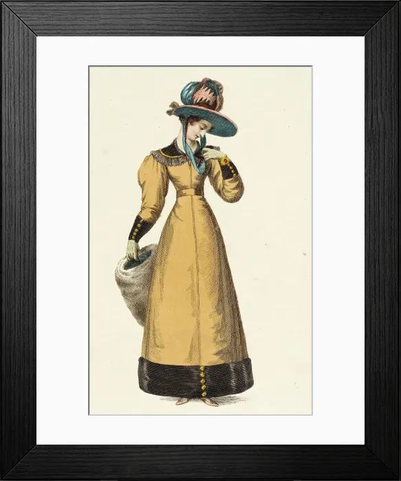Framed Print : Fashion Plate (Promenade Dress), 1828. Creator: Rudolph Ackermann Framed Print : Fashion Plate (Promenade Dress), 1828. Creator: Rudolph Ackermann