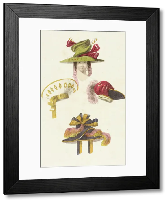 Framed Print : Fashion Plate (Head Dresses), 1828. Creator: Rudolph Ackermann Framed Print : Fashion Plate (Head Dresses), 1828. Creator: Rudolph Ackermann