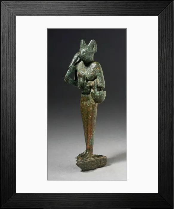 Framed Print : Figurine of Standing Cat Headed Goddess with Sistrum, Probably Ptolemaic Period (332-30 BCE). Creator: Unknown Framed Print : Figurine of Standing Cat Headed Goddess with Sistrum, Probably Ptolemaic Period (332-30 BCE). Creator: Unknown