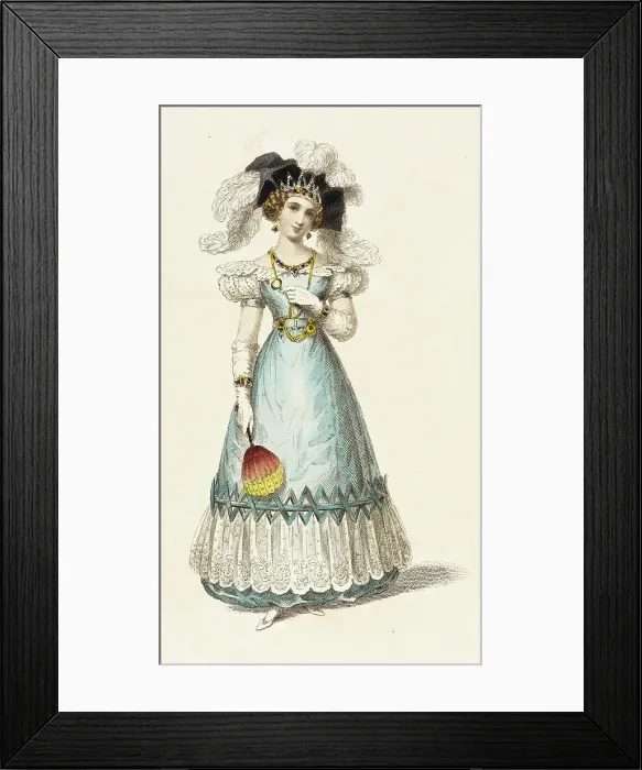 Framed Print : Fashion Plate (Evening Dress), 1827. Creator: Rudolph Ackermann Framed Print : Fashion Plate (Evening Dress), 1827. Creator: Rudolph Ackermann