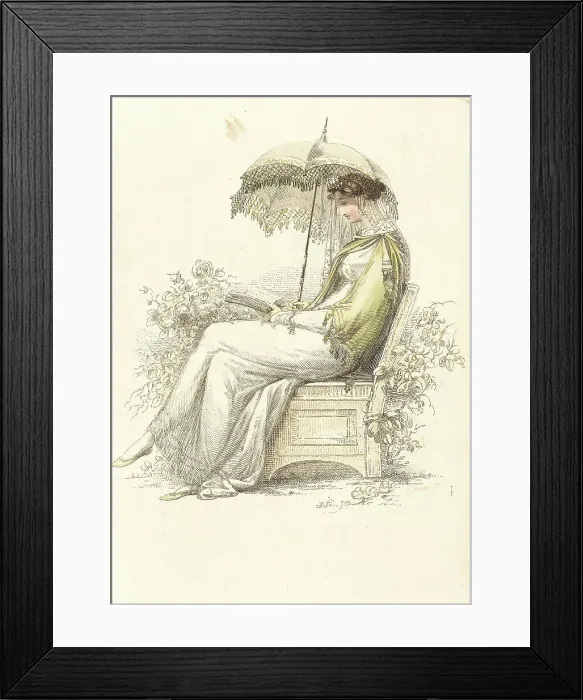 Framed Print : Fashion Plate (Promenade Dress), 1813. Creator: Rudolph Ackermann Framed Print : Fashion Plate (Promenade Dress), 1813. Creator: Rudolph Ackermann