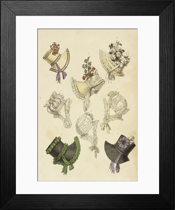Framed Print : Fashion Plate (Parisian Head Dresses), 1817. Creator: Rudolph Ackermann Framed Print : Fashion Plate (Parisian Head Dresses), 1817. Creator: Rudolph Ackermann