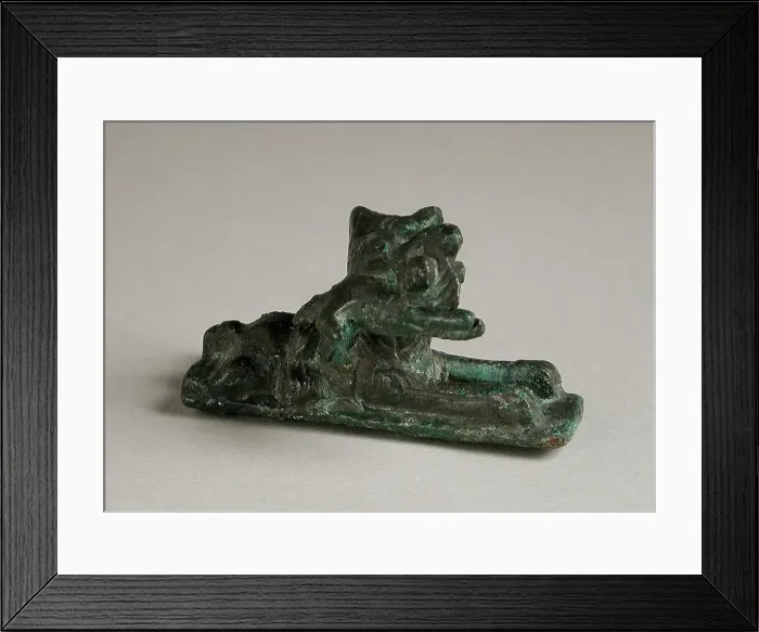 Framed Print : Reclining Lion or Cat with Prey, Roman Period (100-395 CE) or modern. Creator: Unknown