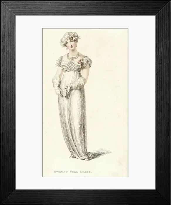 Framed Print : Fashion Plate (Evening Full Dress), 1812. Creator: Rudolph Ackermann Framed Print : Fashion Plate (Evening Full Dress), 1812. Creator: Rudolph Ackermann