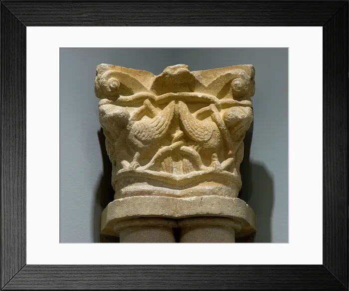 Framed Print : Capital Fragment with Addorsed Birds and Interlace, between 1160 and 1200. Creator: Unknown Framed Print : Capital Fragment with Addorsed Birds and Interlace, between 1160 and 1200. Creator: Unknown