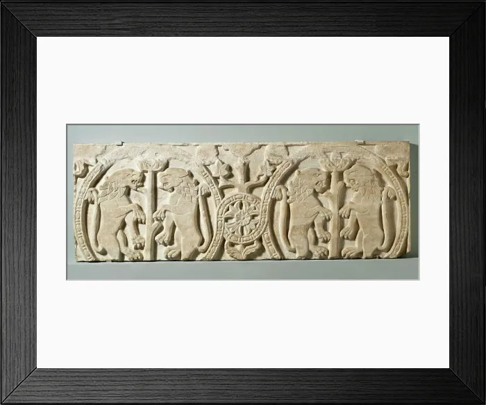 Framed Print : Fragment with Lions Rampant from a Choir Screen or Ambo, c.1100. Creator: Unknown Framed Print : Fragment with Lions Rampant from a Choir Screen or Ambo, c.1100. Creator: Unknown