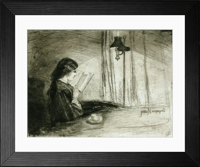 Framed Print : A Lady Reading, 1858. Creator: Francis Seymour Haden Framed Print : A Lady Reading, 1858. Creator: Francis Seymour Haden