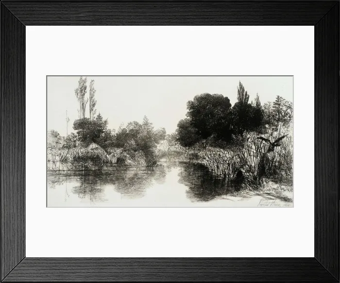Framed Print : Shere Mill Pond, No. II (Large Plate), 1860. Creator: Francis Seymour Haden