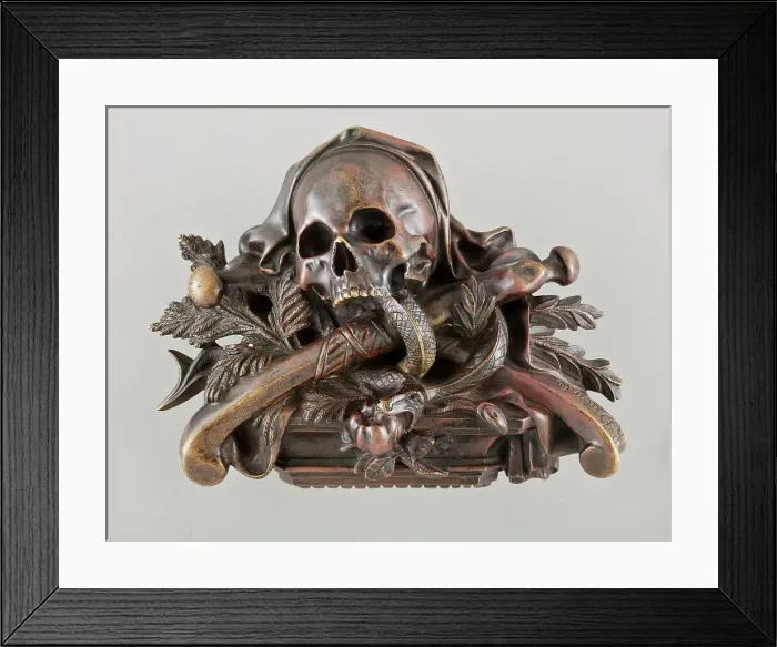 Framed Print : Skull and Crossbones with Serpent and Apple (image 1 of 2), c.1850?. Creator: Unknown Framed Print : Skull and Crossbones with Serpent and Apple (image 1 of 2), c.1850?. Creator: Unknown