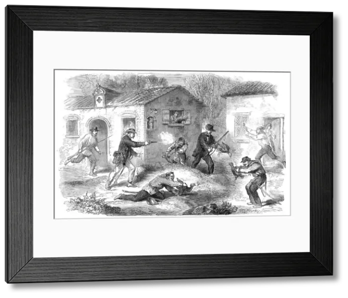 Framed Print : Breakfast-hunting at Roccapalumba, a Sicilian village - from a sketch by our special artist, 1860. Creator: Unknown Framed Print : Breakfast-hunting at Roccapalumba, a Sicilian village - from a sketch by our special artist, 1860. Creator: Unknown