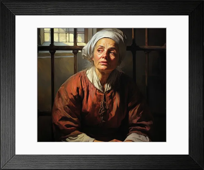 Framed Print : AI IMAGE - Portrait of Martha Corey in her prison cell, Salem, 1692, (2023). Creator: Heritage Images Framed Print : AI IMAGE - Portrait of Martha Corey in her prison cell, Salem, 1692, (2023). Creator: Heritage Images