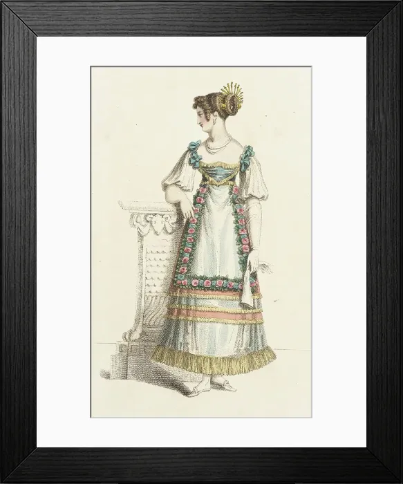 Framed Print : Fashion Plate (Fancy Ball Dress), 1820. Creator: Rudolph Ackermann Framed Print : Fashion Plate (Fancy Ball Dress), 1820. Creator: Rudolph Ackermann
