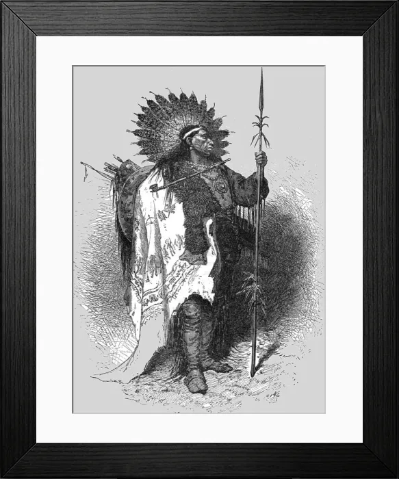 Framed Print : The Chief in full War Dress; A Doctors Life among the North-American Indians, 1875. Creator: Unknown Framed Print : The Chief in full War Dress; A Doctors Life among the North-American Indians, 1875. Creator: Unknown
