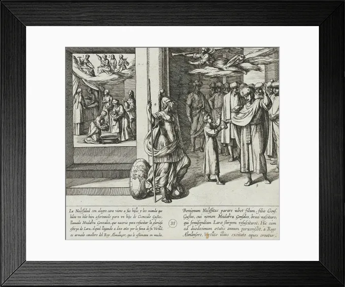 Framed Print : The Fates Weave the Life Thread of Mudarra, Son of Gonzalo Gustos. He is Dubbed a Knight... 1612. Creator: Antonio Tempesta Framed Print : The Fates Weave the Life Thread of Mudarra, Son of Gonzalo Gustos. He is Dubbed a Knight... 1612. Creator: Antonio Tempesta