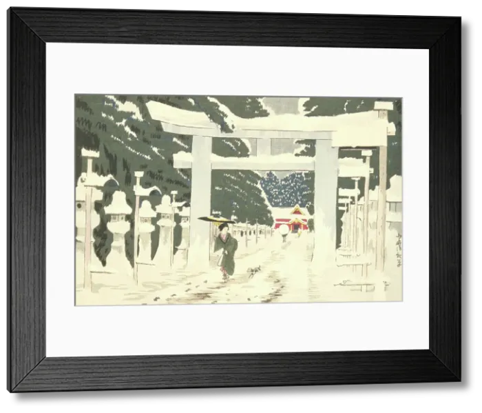 Framed Print : Heavy Snow at Toshogu Shrine in Ueno, 1879. Creator: Kobayashi Kiyochika Framed Print : Heavy Snow at Toshogu Shrine in Ueno, 1879. Creator: Kobayashi Kiyochika