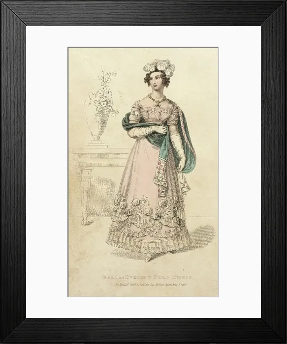 Framed Print : Fashion Plate (Ball or Evening Full Dress), 1822. Creator: Unknown Framed Print : Fashion Plate (Ball or Evening Full Dress), 1822. Creator: Unknown